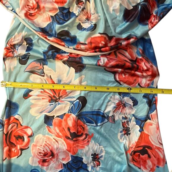 Off Shoulder Floral Maxi Dress Blue Red Multicolor Summer Boho Boutique Style - Picture 7 of 7